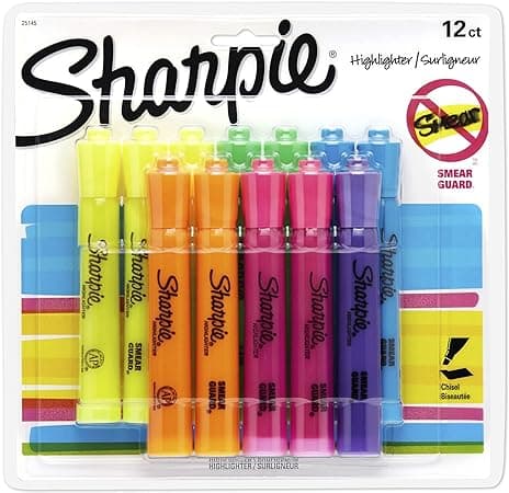 SHARPIE Tank Style Highlighters, Chisel Tip, Assorted, 12 Count