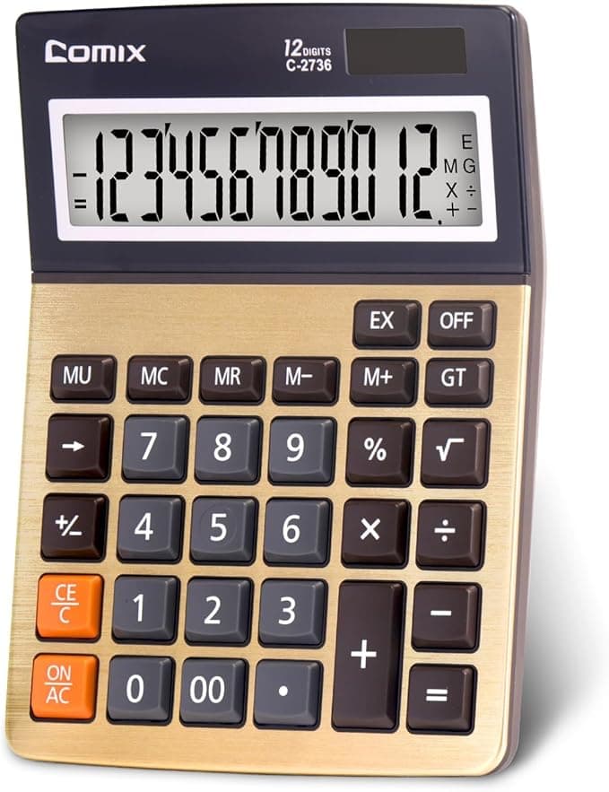 Comix Desk Calculator, 12-Digit Large LCD Display, Big Buttons, Solar Battery Dual Power, Desktop Calculator for Home Office School C-2736